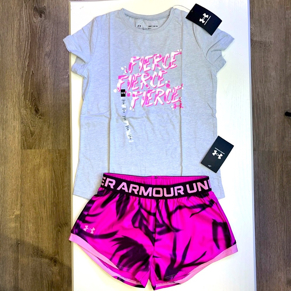 Under Armour Pink & Gray Fierce Shorts Outfit
